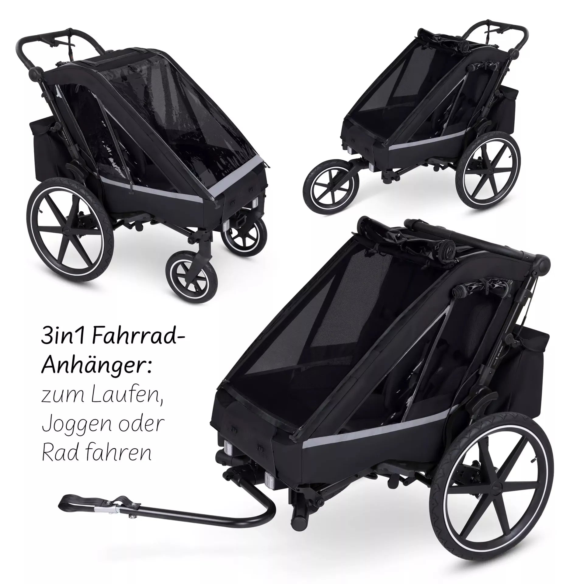 ABC Design Tour - Fahrradanhänger mit 2 Sitzen & Lufträdern - Ink