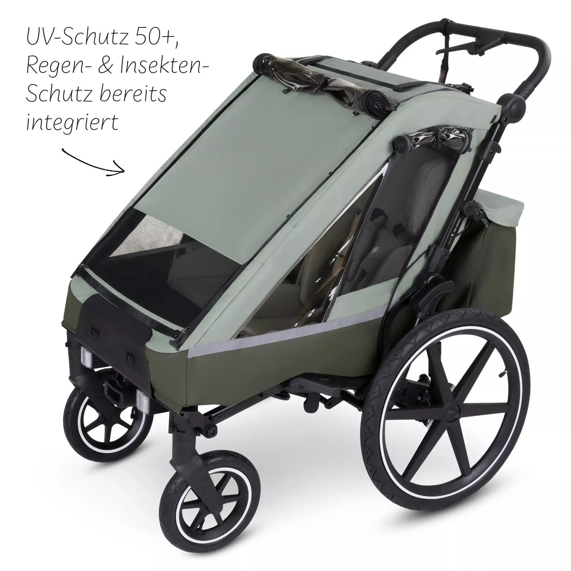 ABC Design Tour - Fahrradanhänger mit 2 Sitzen & Lufträdern - Olive