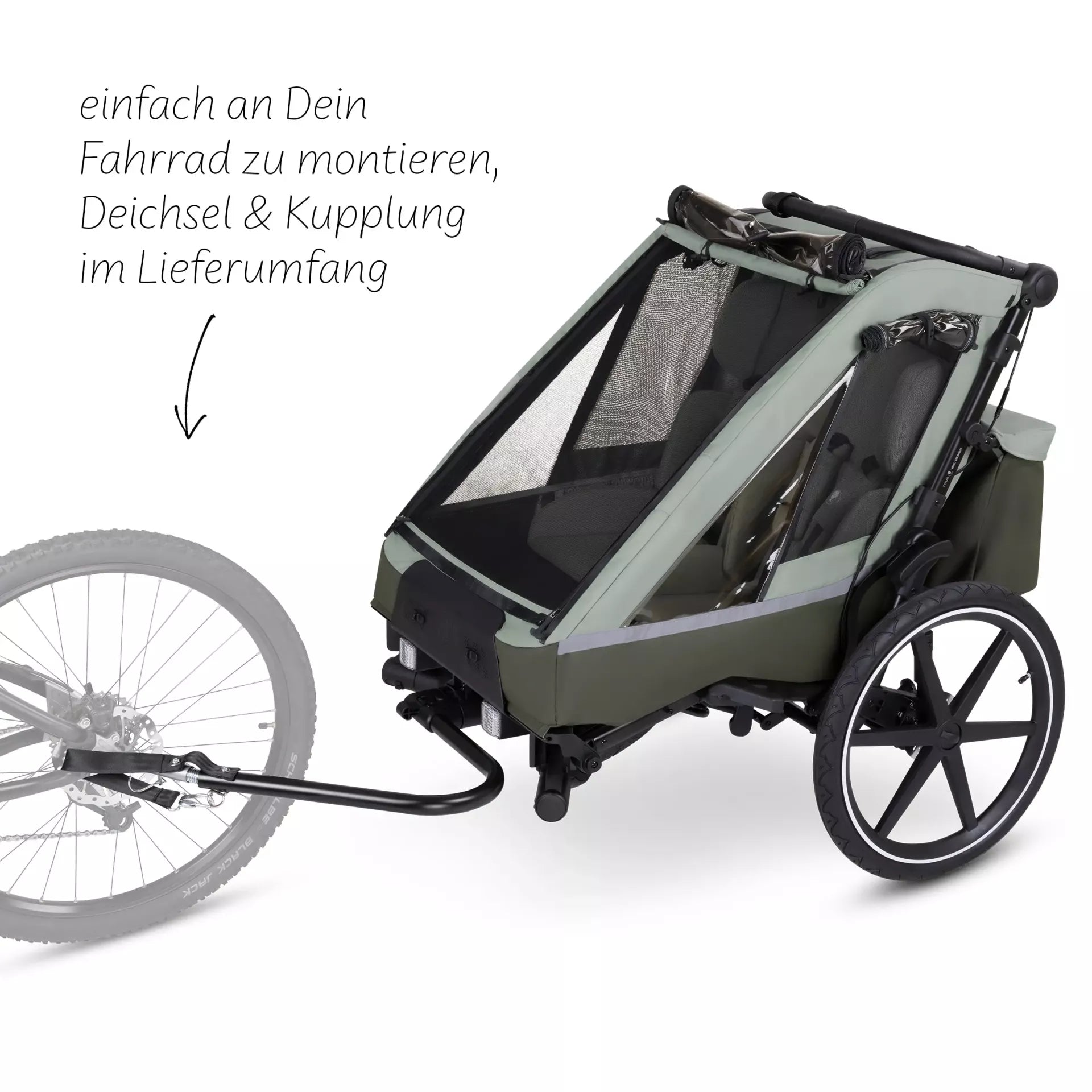 ABC Design Tour - Fahrradanhänger mit 2 Sitzen & Lufträdern - Olive