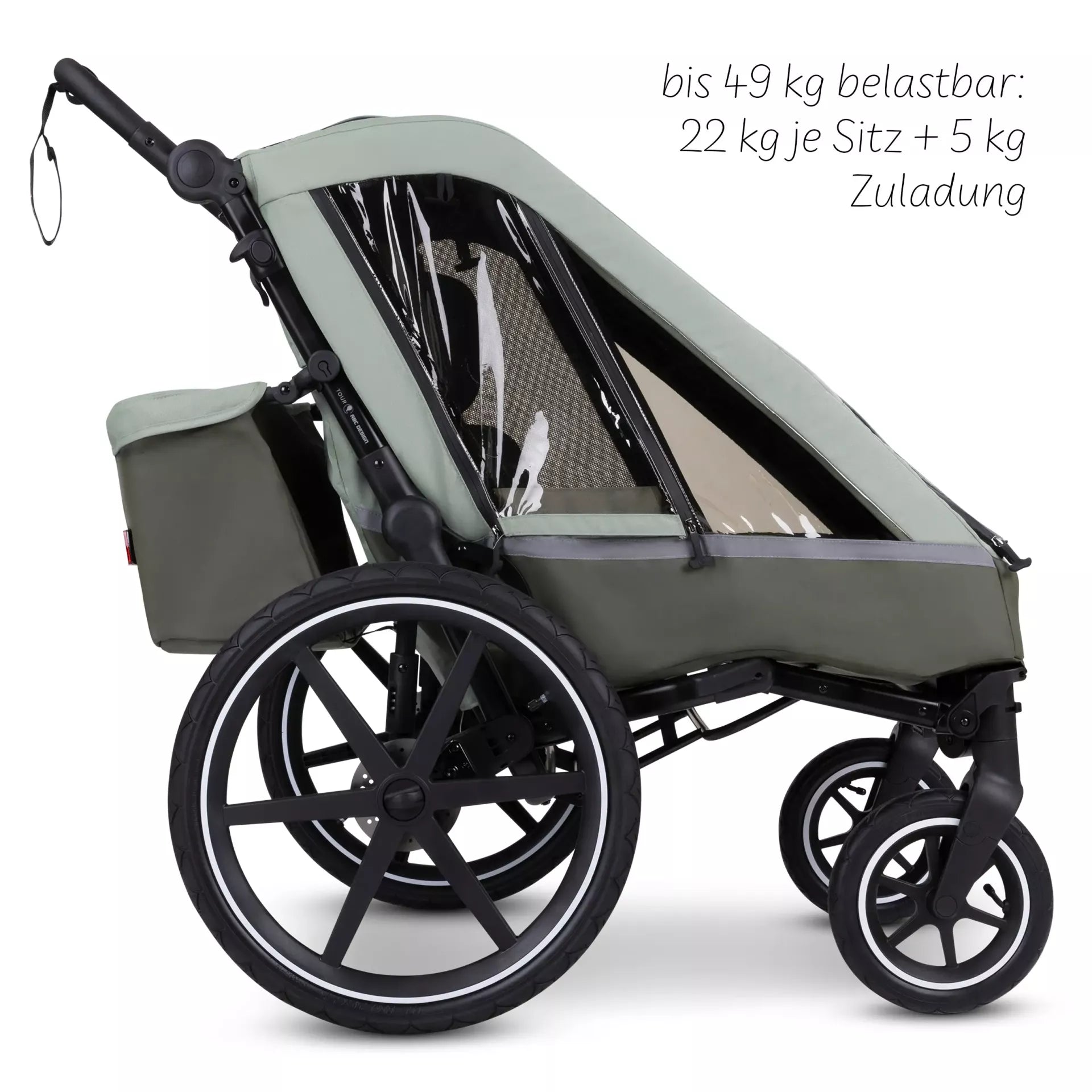 ABC Design Tour - Fahrradanhänger mit 2 Sitzen & Lufträdern - Olive