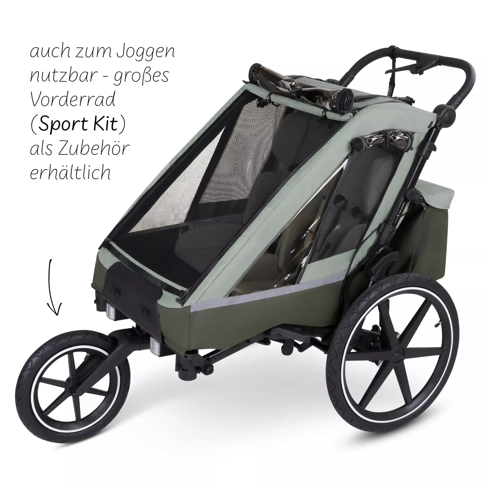 ABC Design Tour - Fahrradanhänger mit 2 Sitzen & Lufträdern - Olive