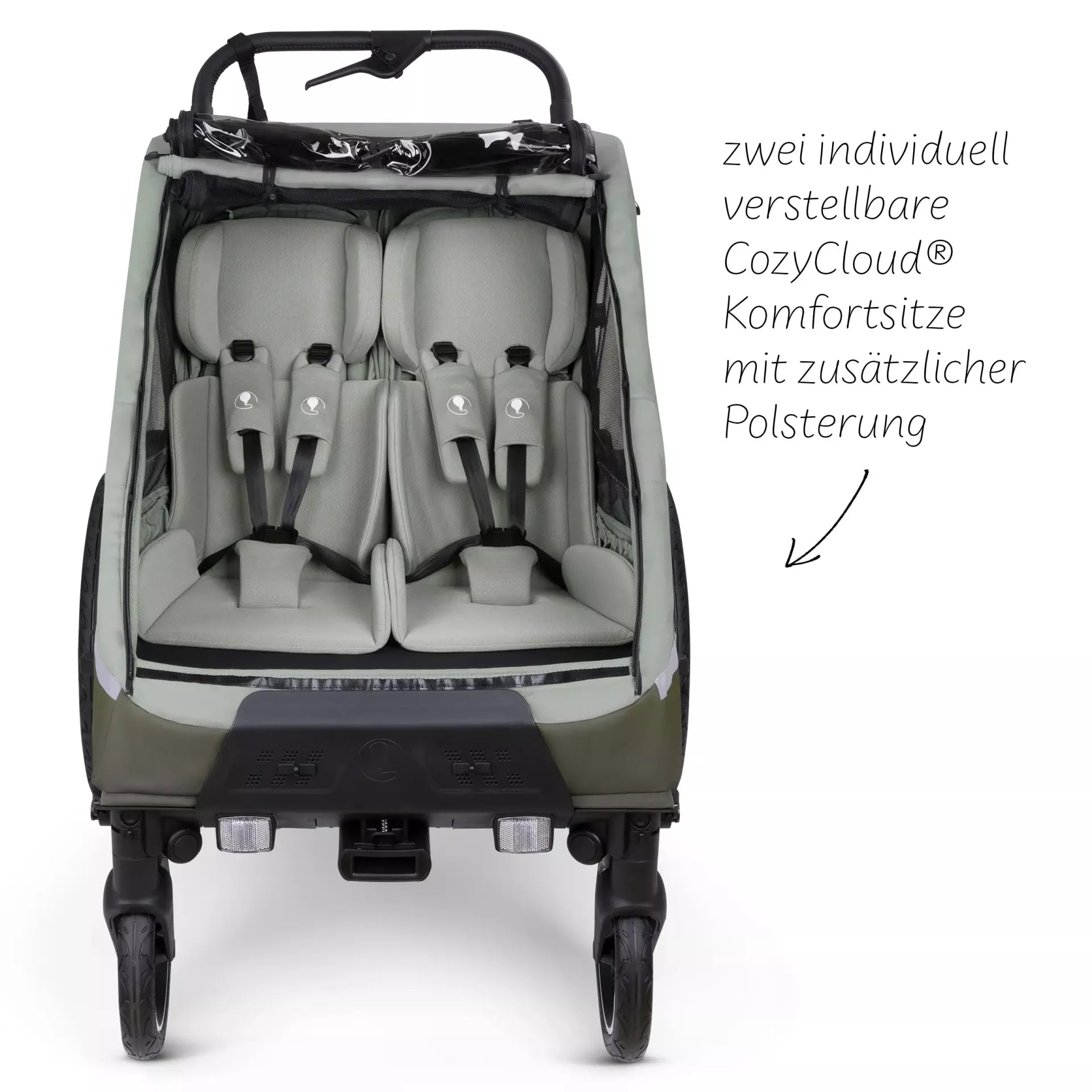 ABC Design Tour - Fahrradanhänger mit 2 Sitzen & Lufträdern - Olive