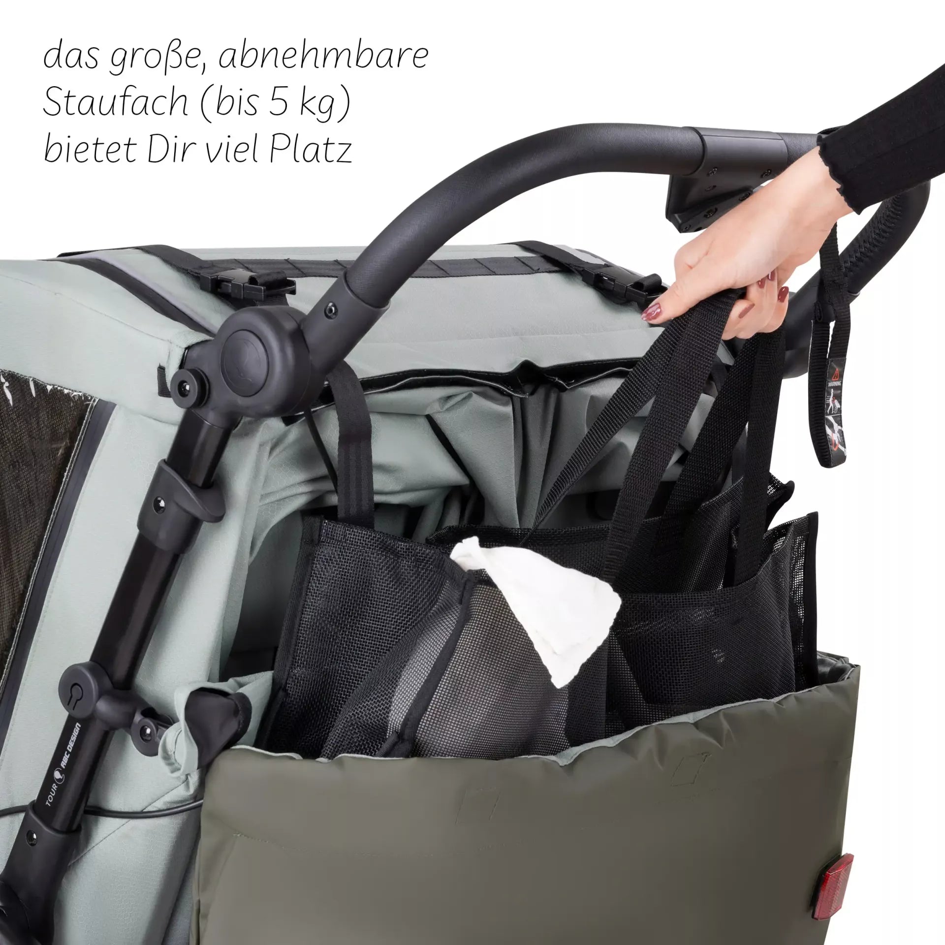 15% Warenkorb-Rabatt! ABC Design Tour - Fahrradanhänger mit 2 Sitzen & Lufträdern - Olive