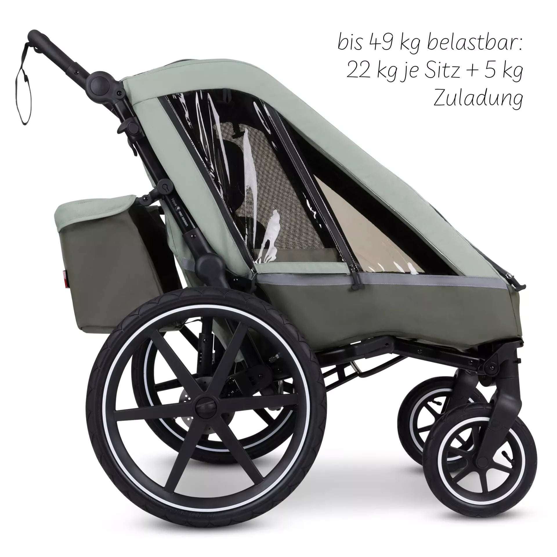 15% Warenkorb-Rabatt! ABC Design Tour - Fahrradanhänger mit 2 Sitzen & Lufträdern - Olive