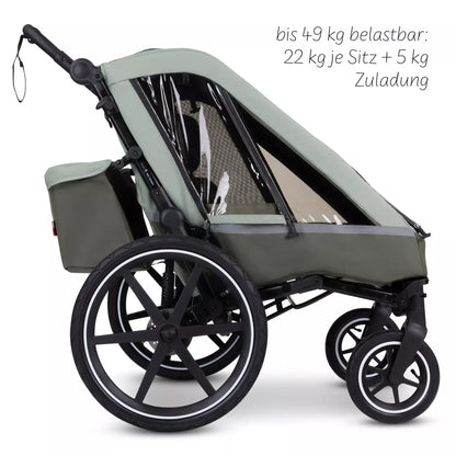 15% Warenkorb-Rabatt! ABC Design Tour - Fahrradanhänger mit 2 Sitzen & Lufträdern - Olive