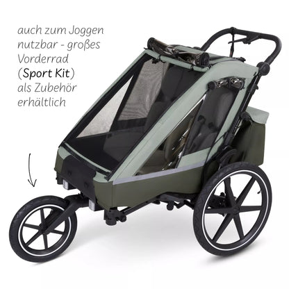 15% Warenkorb-Rabatt! ABC Design Tour - Fahrradanhänger mit 2 Sitzen & Lufträdern - Olive