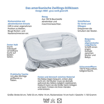 Amerikanisches Zwillings Stillkissen, grau